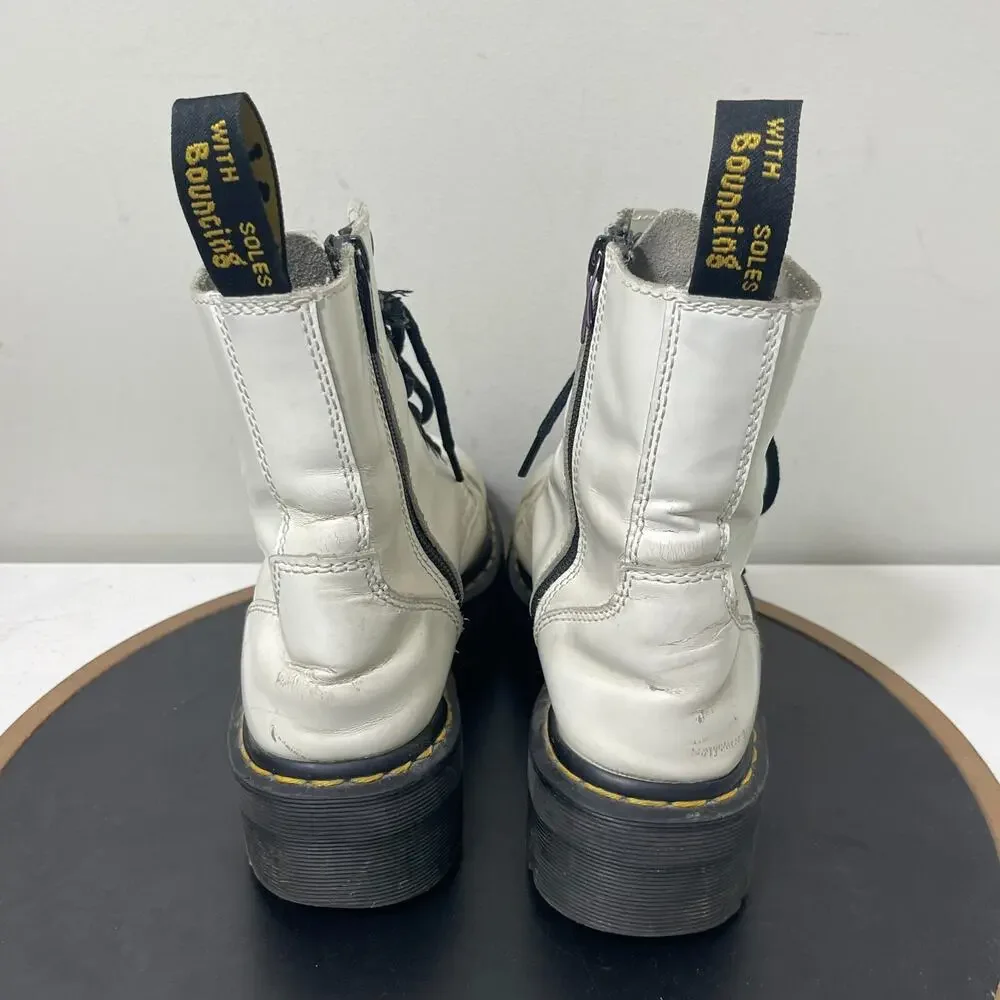 Dr. Martens Jadon Boots M7 / W8 White Leather Platform Grunge Punk Destroyed‎